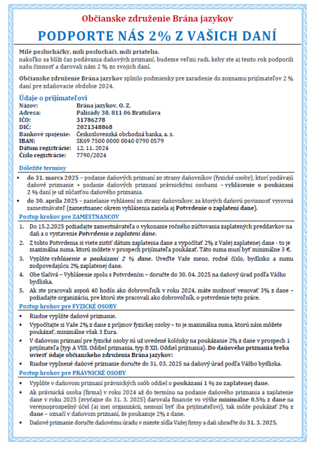 Dve percentá z Vašich daní