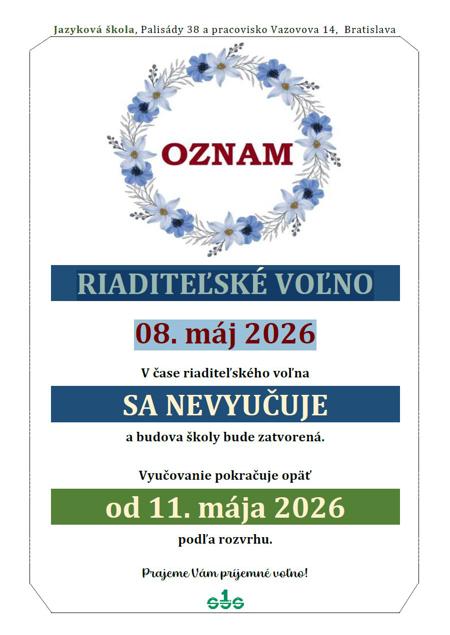 Riaditeľské voľno 8. máj 2026